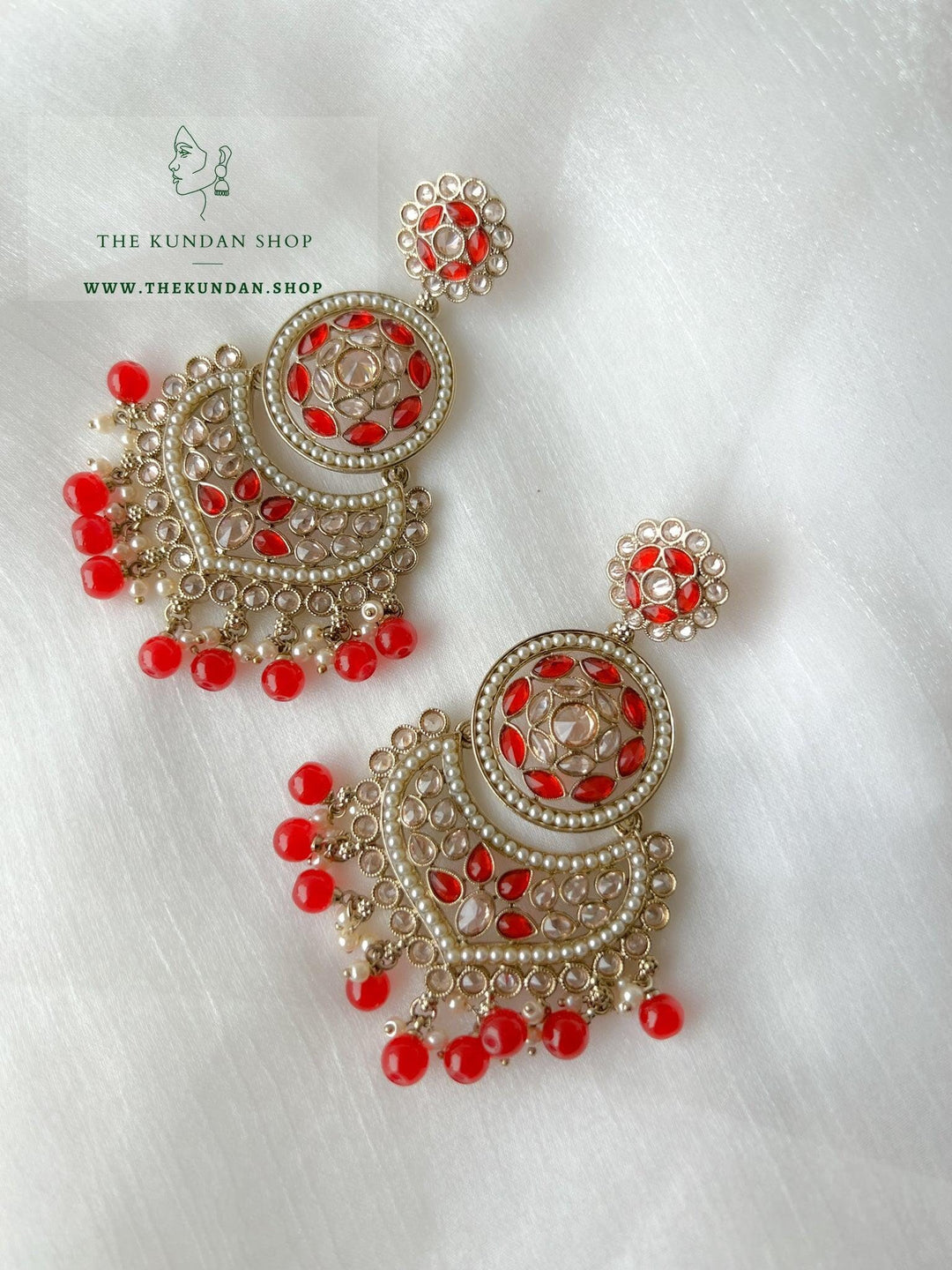 Proven in Polki Earrings THE KUNDAN SHOP Red 