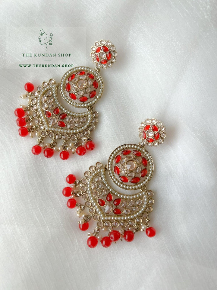 Proven in Polki Earrings THE KUNDAN SHOP Red 