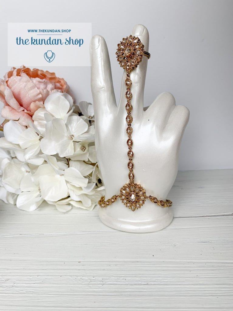 Flower Drops in Polki Hand Harness Rings THE KUNDAN SHOP 
