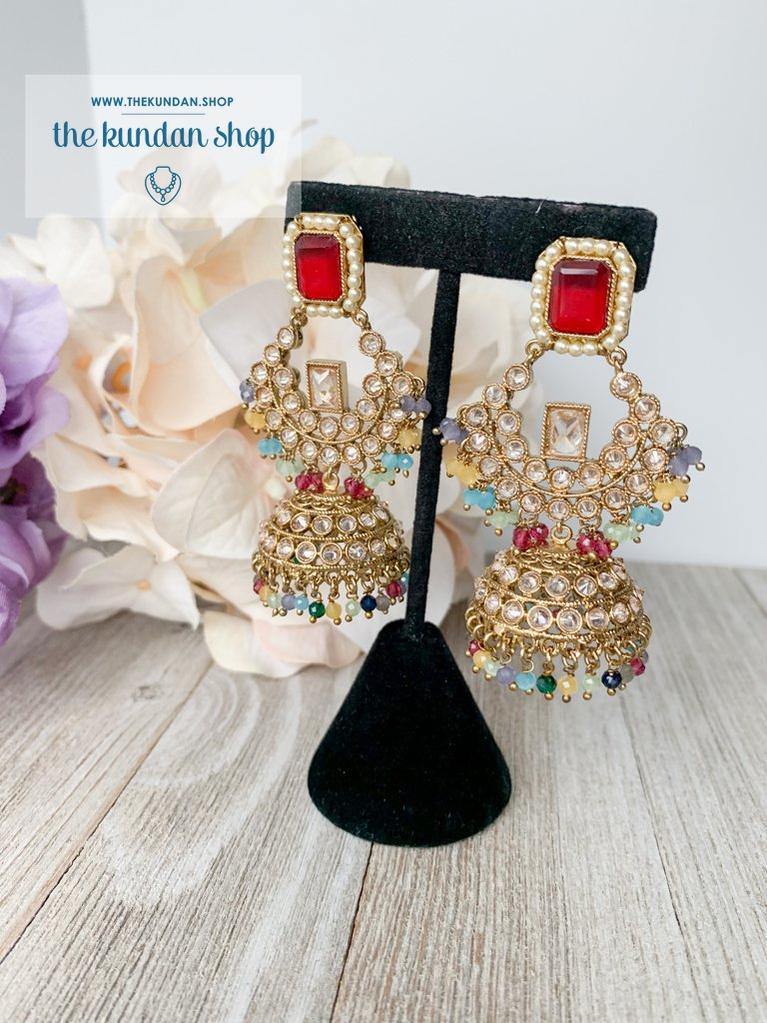Allured Jhumkis Earrings THE KUNDAN SHOP Multi 