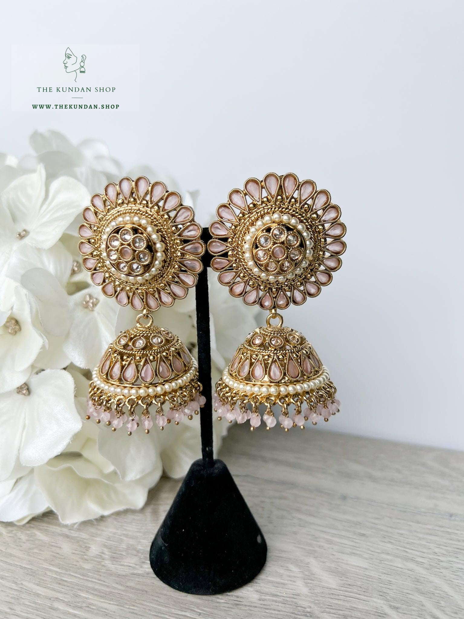 Jhumkis in Polki Earrings THE KUNDAN SHOP Light Pink 