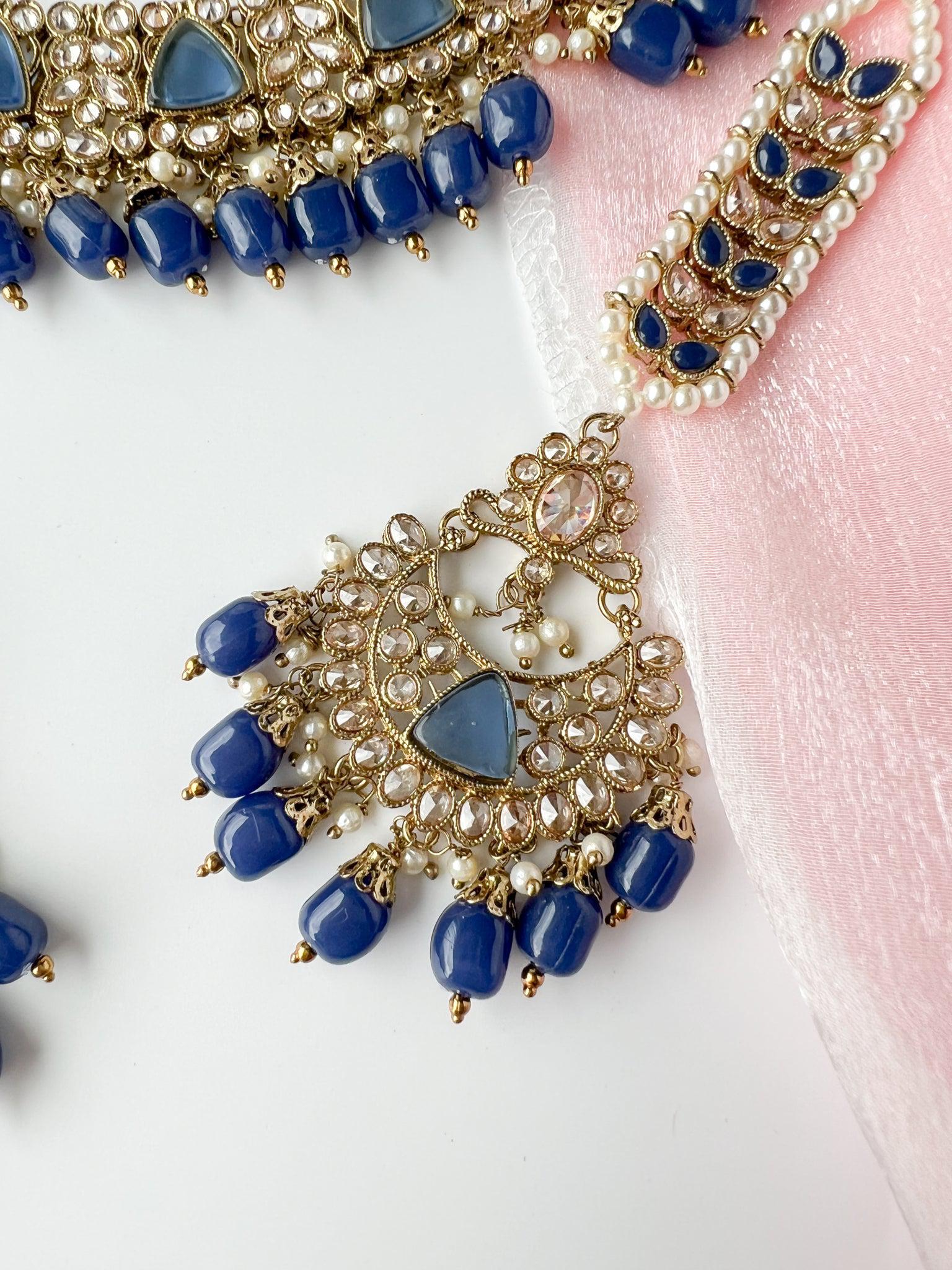 Pristine in Midnight Blue Necklace Sets THE KUNDAN SHOP 