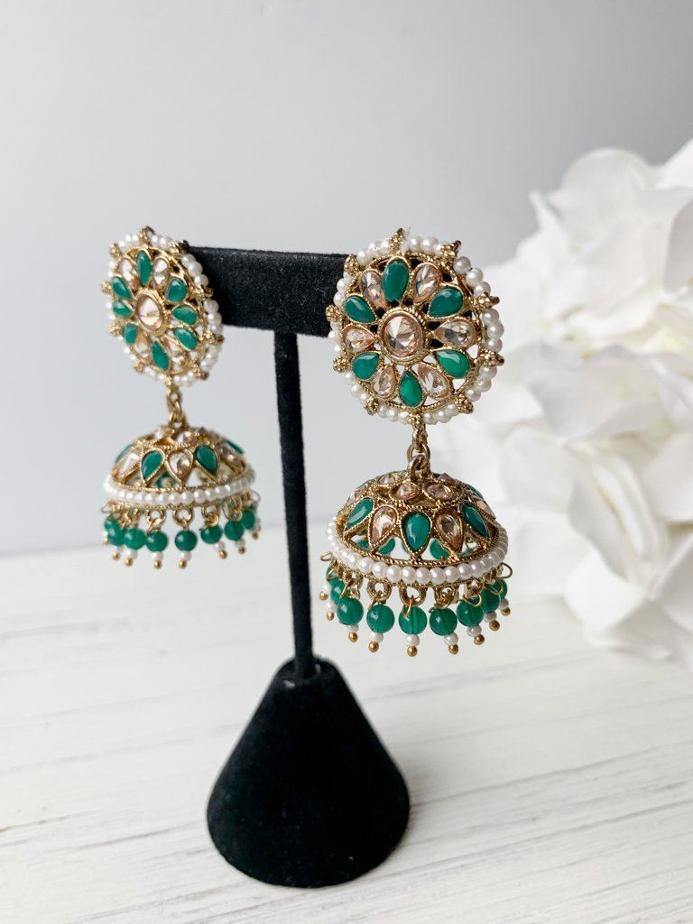 Prime Jhumkis Earrings THE KUNDAN SHOP Green 