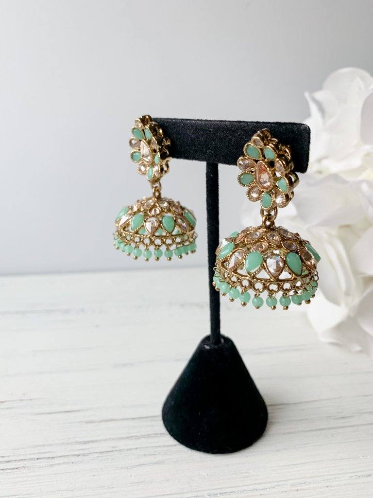 Tear Drop Prime Jhumkis Earrings THE KUNDAN SHOP Mint 