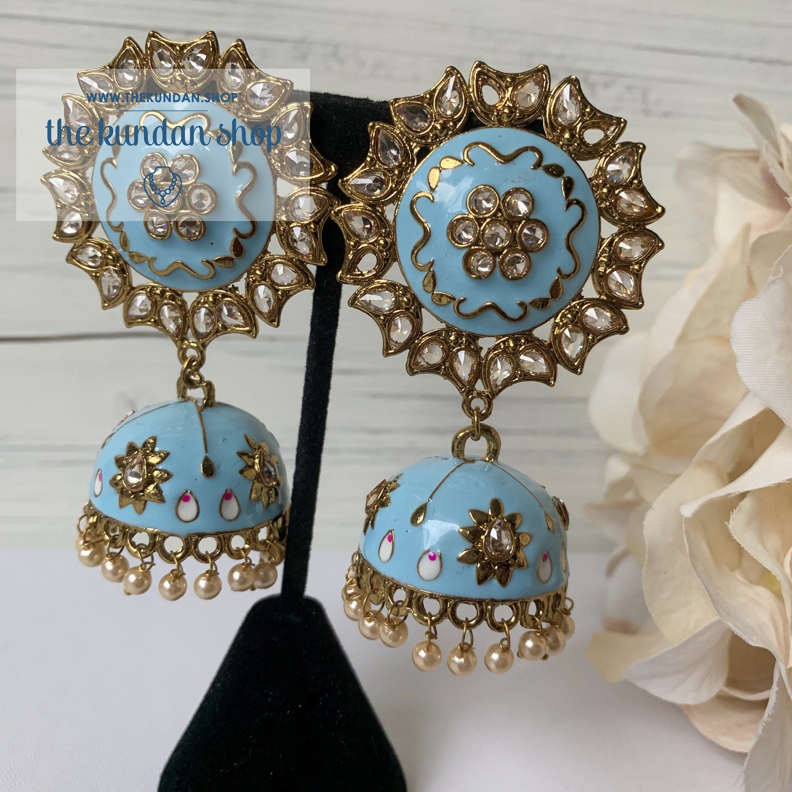 Meenakari Flowers & Polki, Earrings - THE KUNDAN SHOP