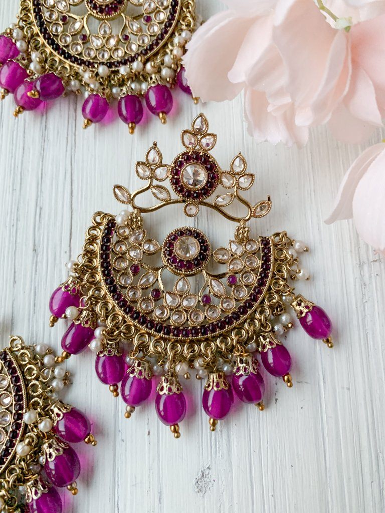 Dedication in Purple Earrings + Tikka THE KUNDAN SHOP 