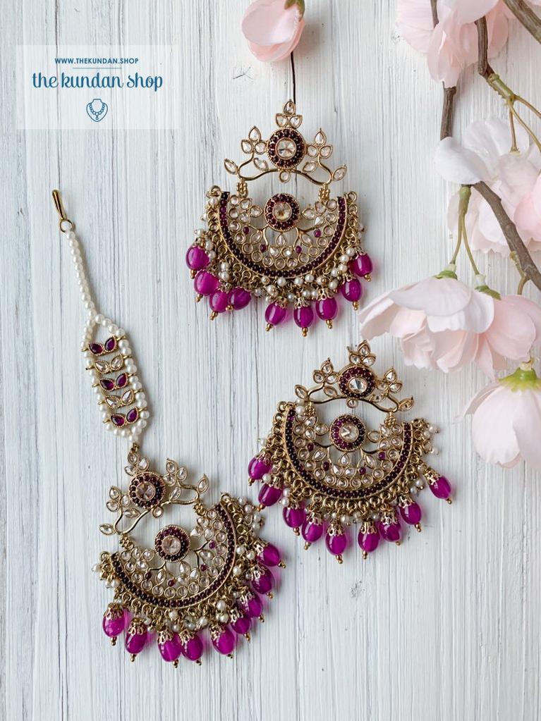 Dedication in Purple Earrings + Tikka THE KUNDAN SHOP 