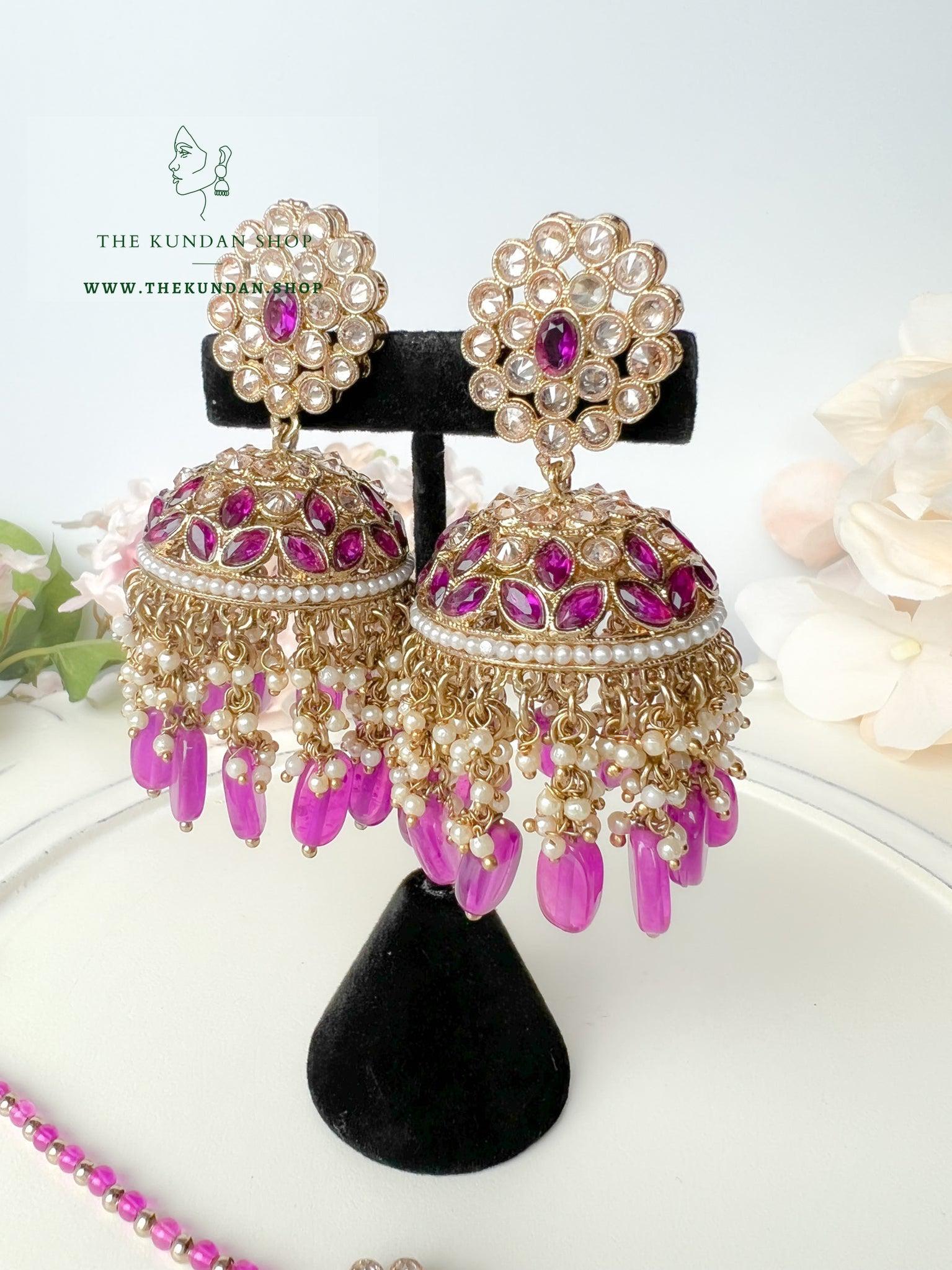Jhumkis from Heaven in Purple Earrings + Tikka THE KUNDAN SHOP 