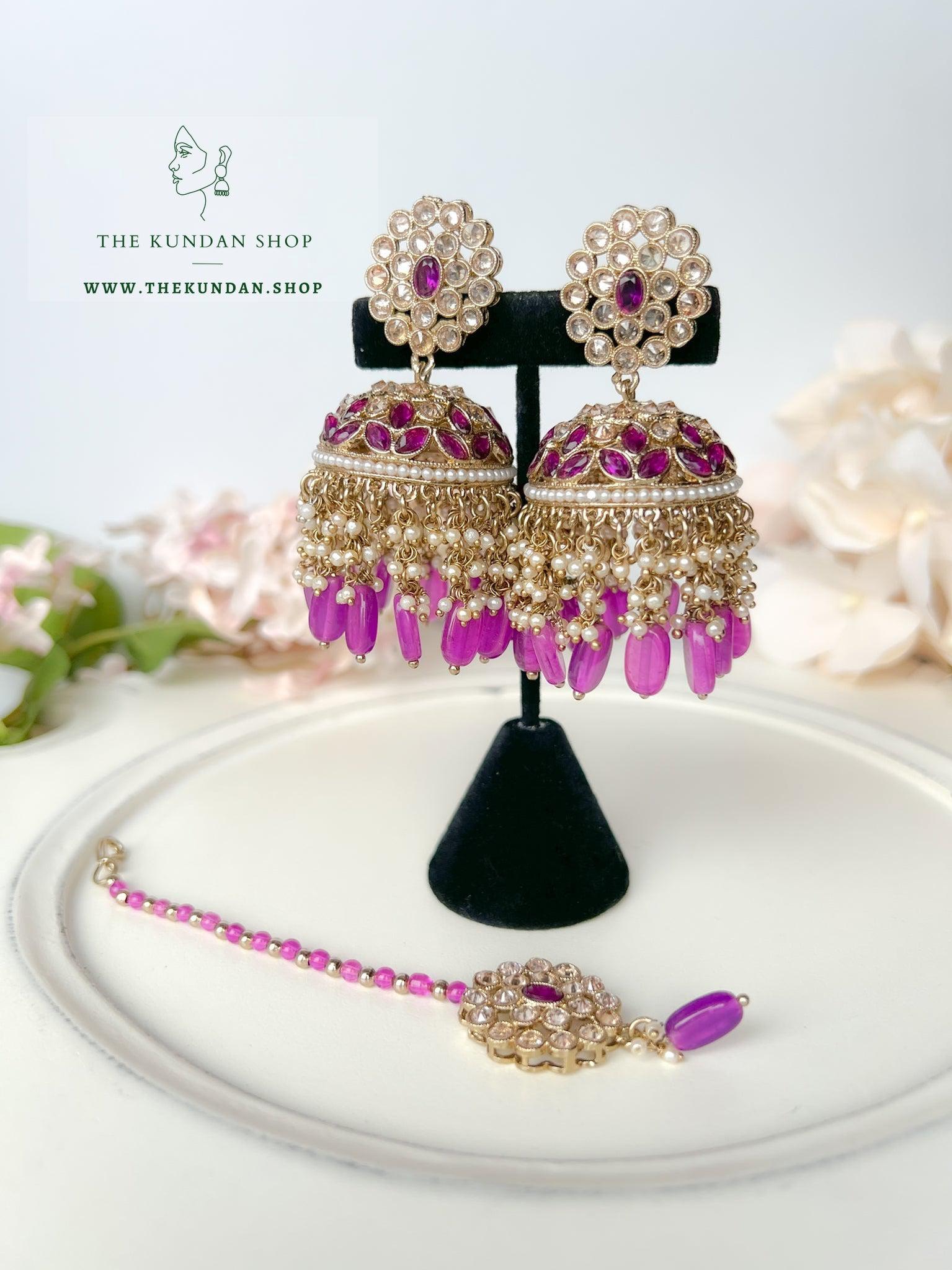 Jhumkis from Heaven in Purple Earrings + Tikka THE KUNDAN SHOP 