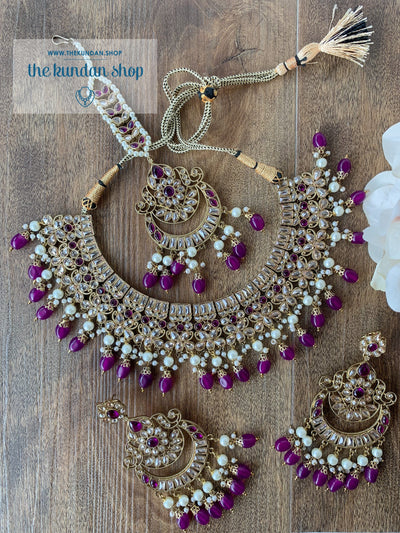 Complexed in Polki, in Purple Necklace Sets THE KUNDAN SHOP 