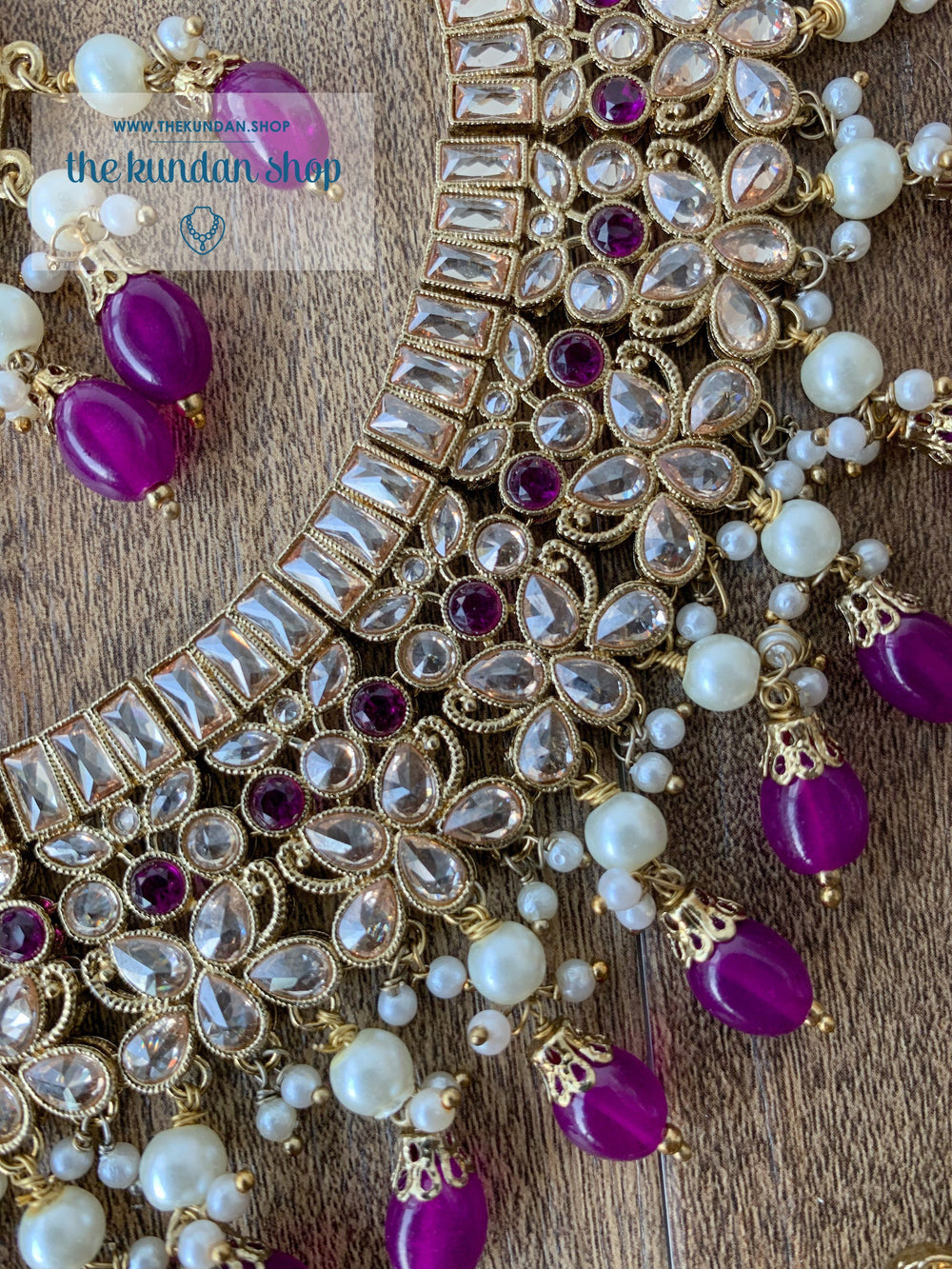 Complexed in Polki, in Purple Necklace Sets THE KUNDAN SHOP 