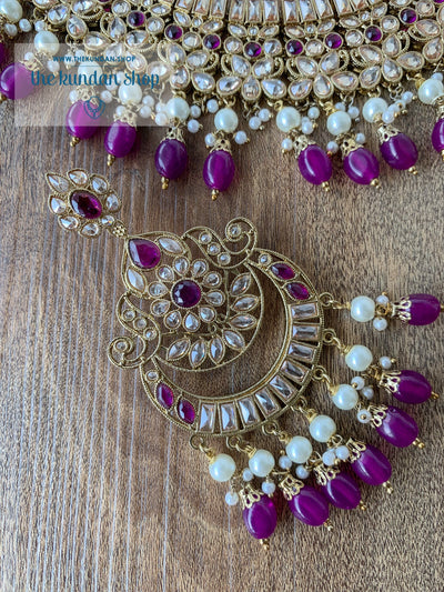 Complexed in Polki, in Purple Necklace Sets THE KUNDAN SHOP 
