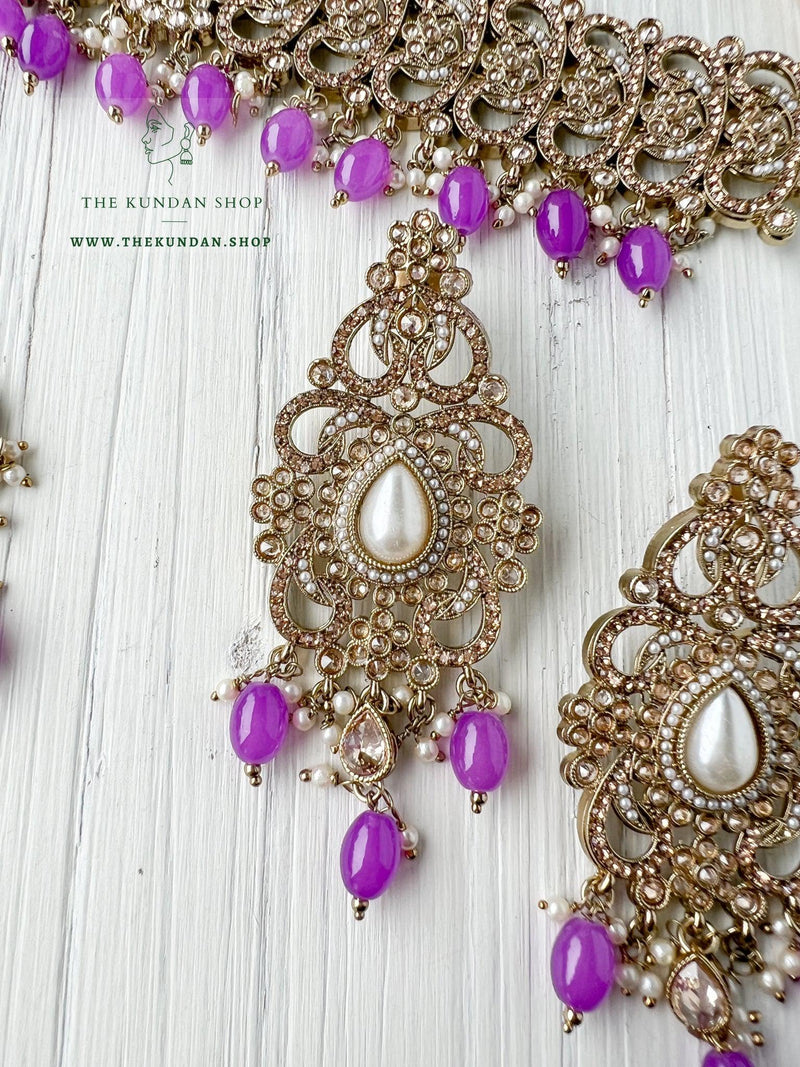 Gentle Polki in Purple Necklace Sets THE KUNDAN SHOP 