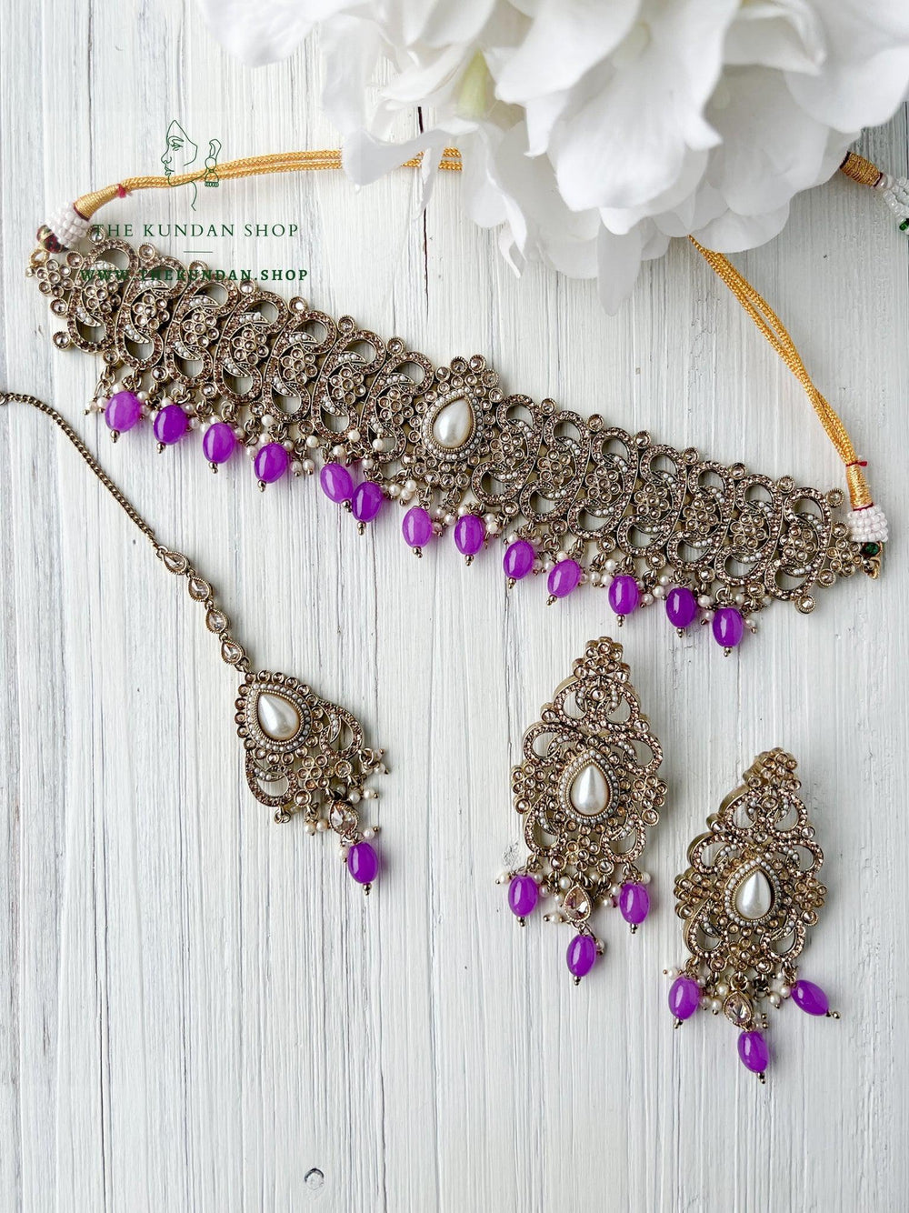 Gentle Polki in Purple Necklace Sets THE KUNDAN SHOP 