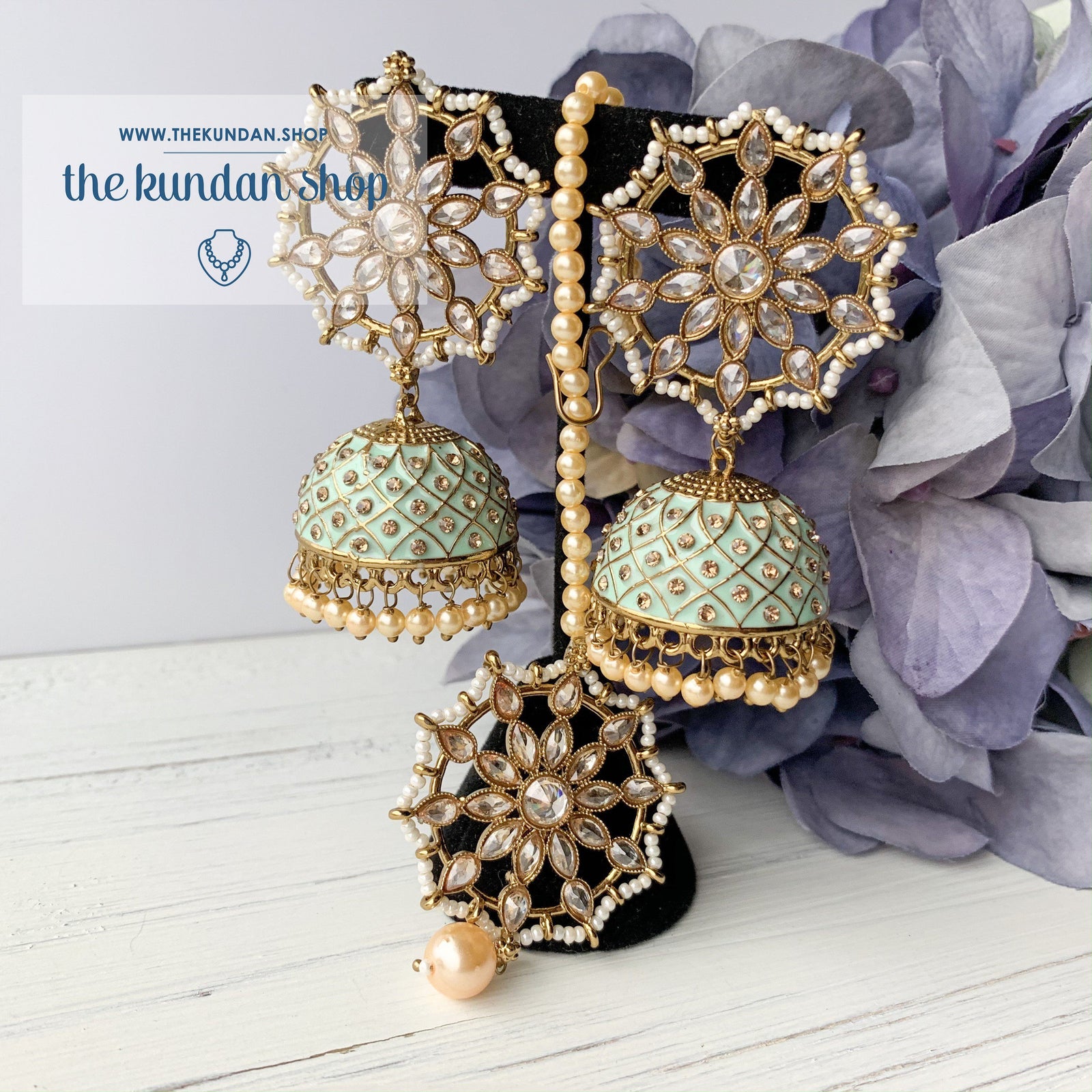 Pearl Polki Flower (various colours), Earrings + Tikka - THE KUNDAN SHOP