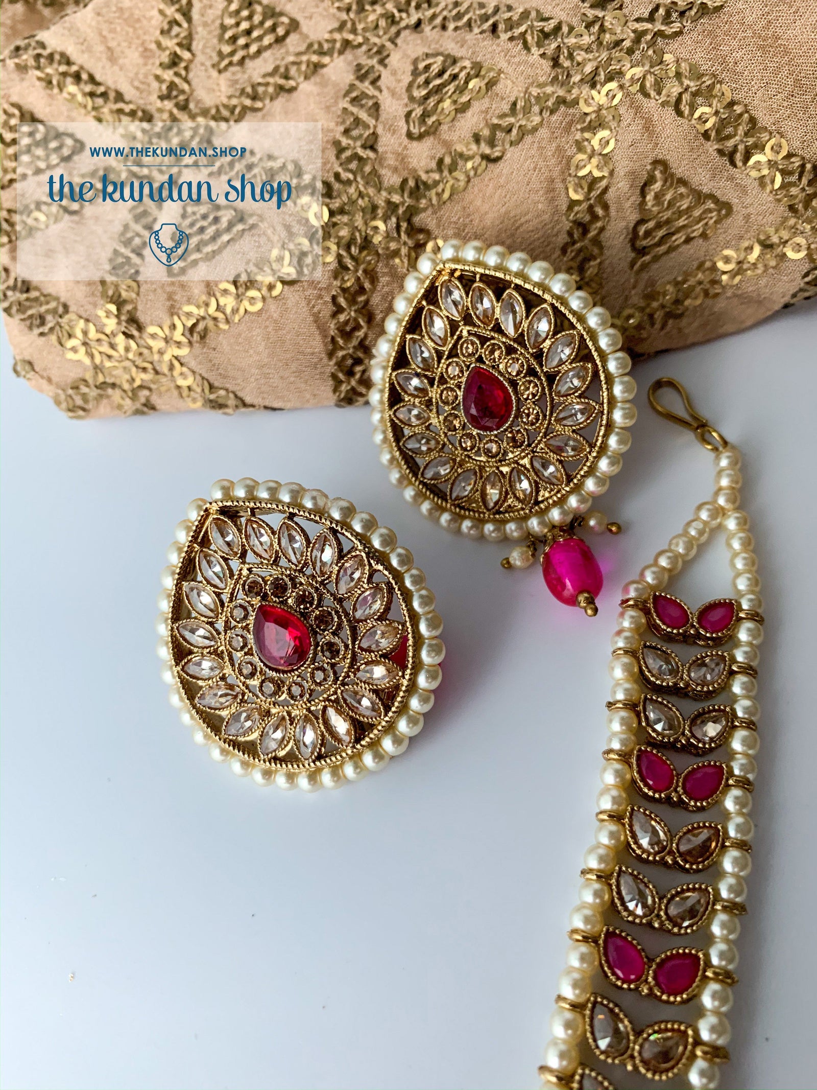 Spring of Love Tikka Set, Earrings + Tikka - THE KUNDAN SHOP