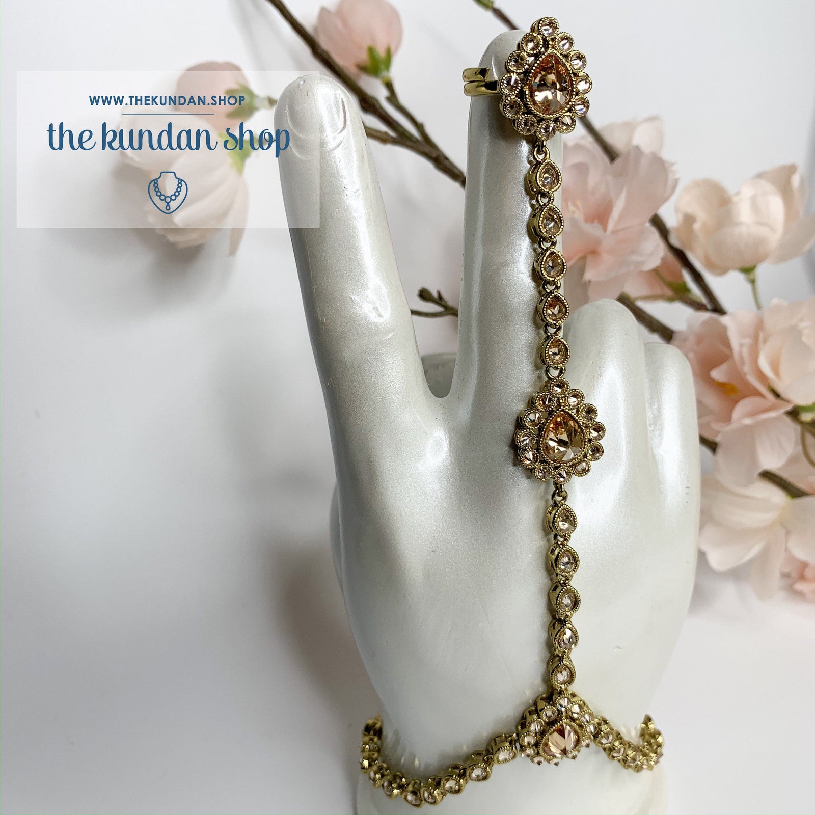 Raindrop Trio - Hand Harness, Ring - THE KUNDAN SHOP