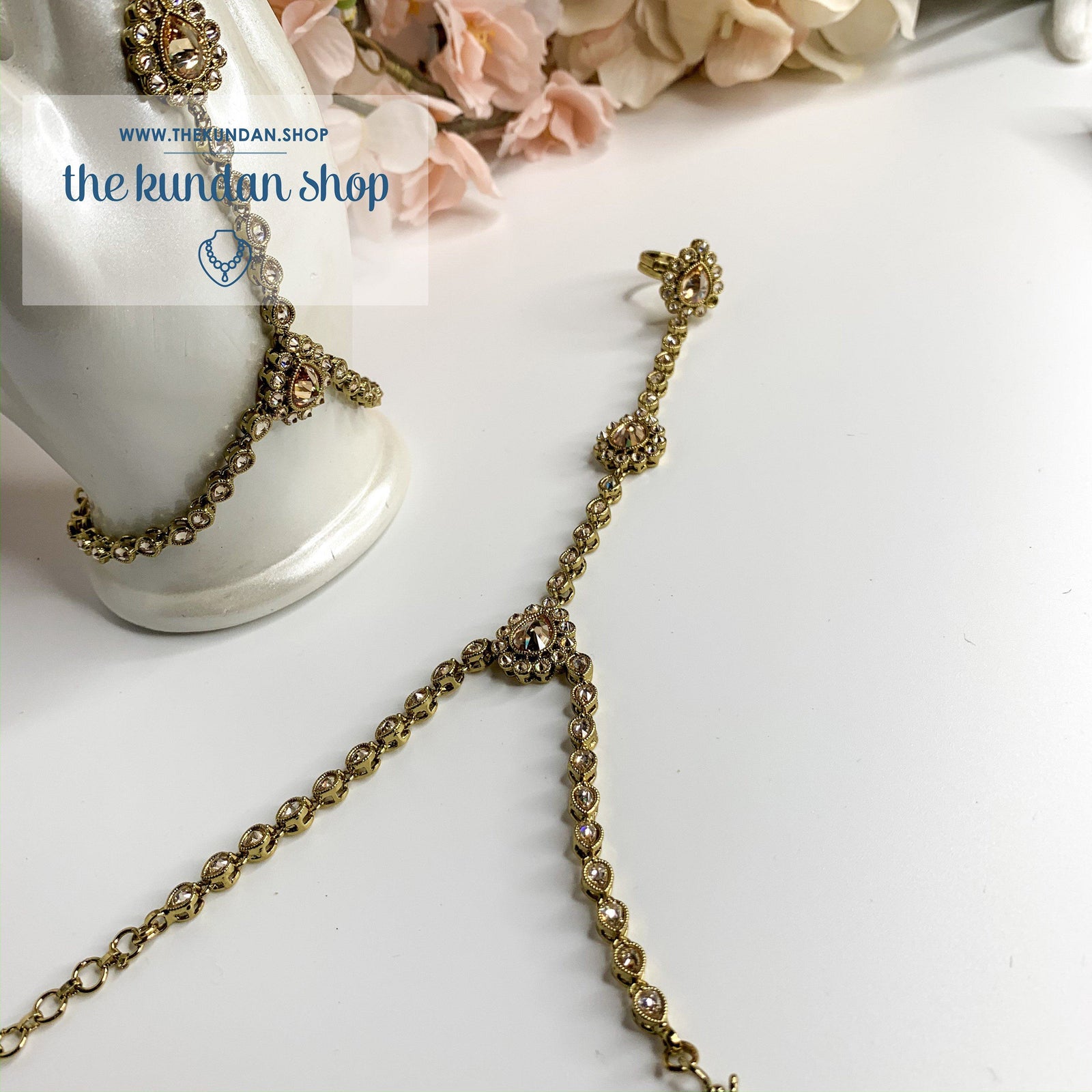 Raindrop Trio - Hand Harness, Ring - THE KUNDAN SHOP