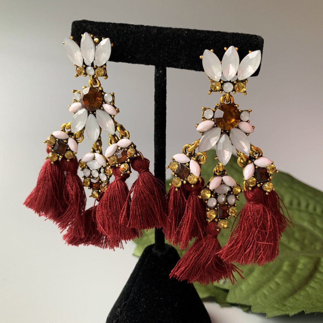 Statement Tassel - Maroon, Earrings - THE KUNDAN SHOP