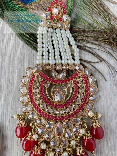 Illusion Set in Red Earrings + Tikka THE KUNDAN SHOP 