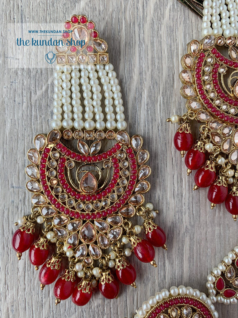 Illusion Set in Red Earrings + Tikka THE KUNDAN SHOP 