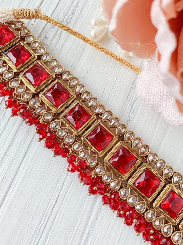 Attract in Red Necklace Sets THE KUNDAN SHOP 