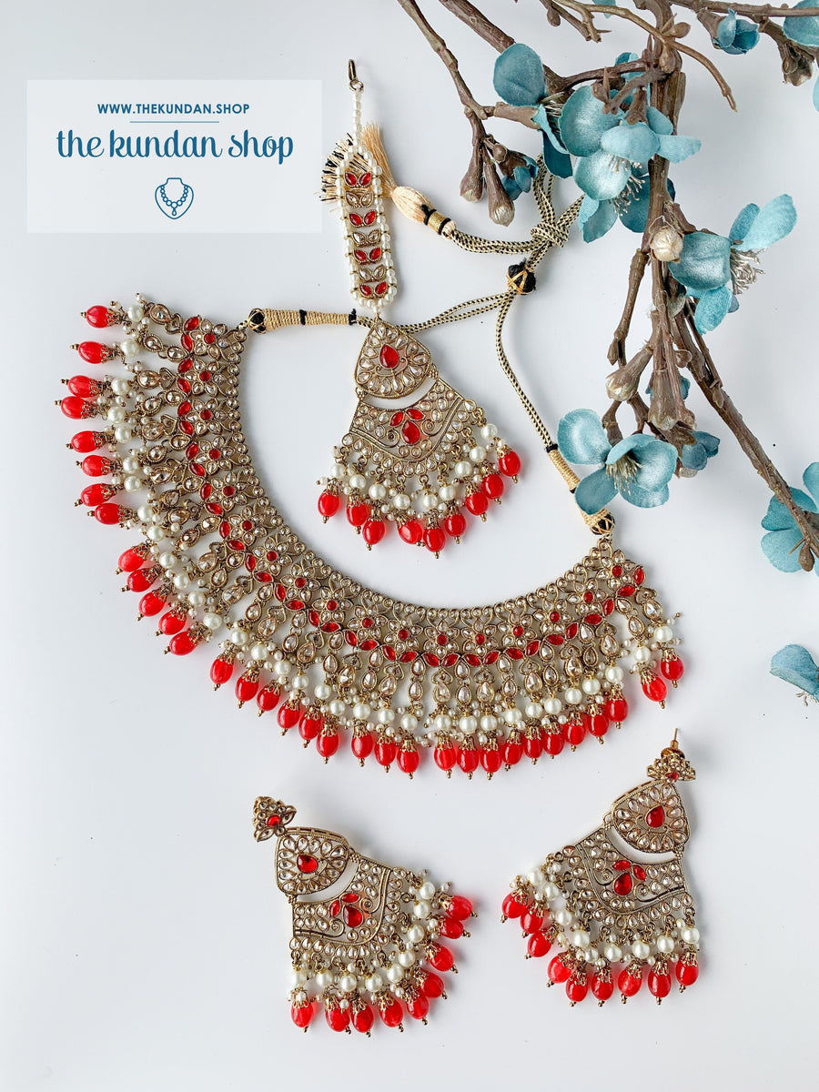 Locked In, In Red Necklace Sets THE KUNDAN SHOP 