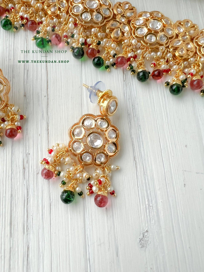 Idealized Kundan in Red & Green Necklace Sets THE KUNDAN SHOP 