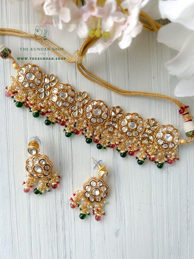 Idealized Kundan in Red & Green Necklace Sets THE KUNDAN SHOP 