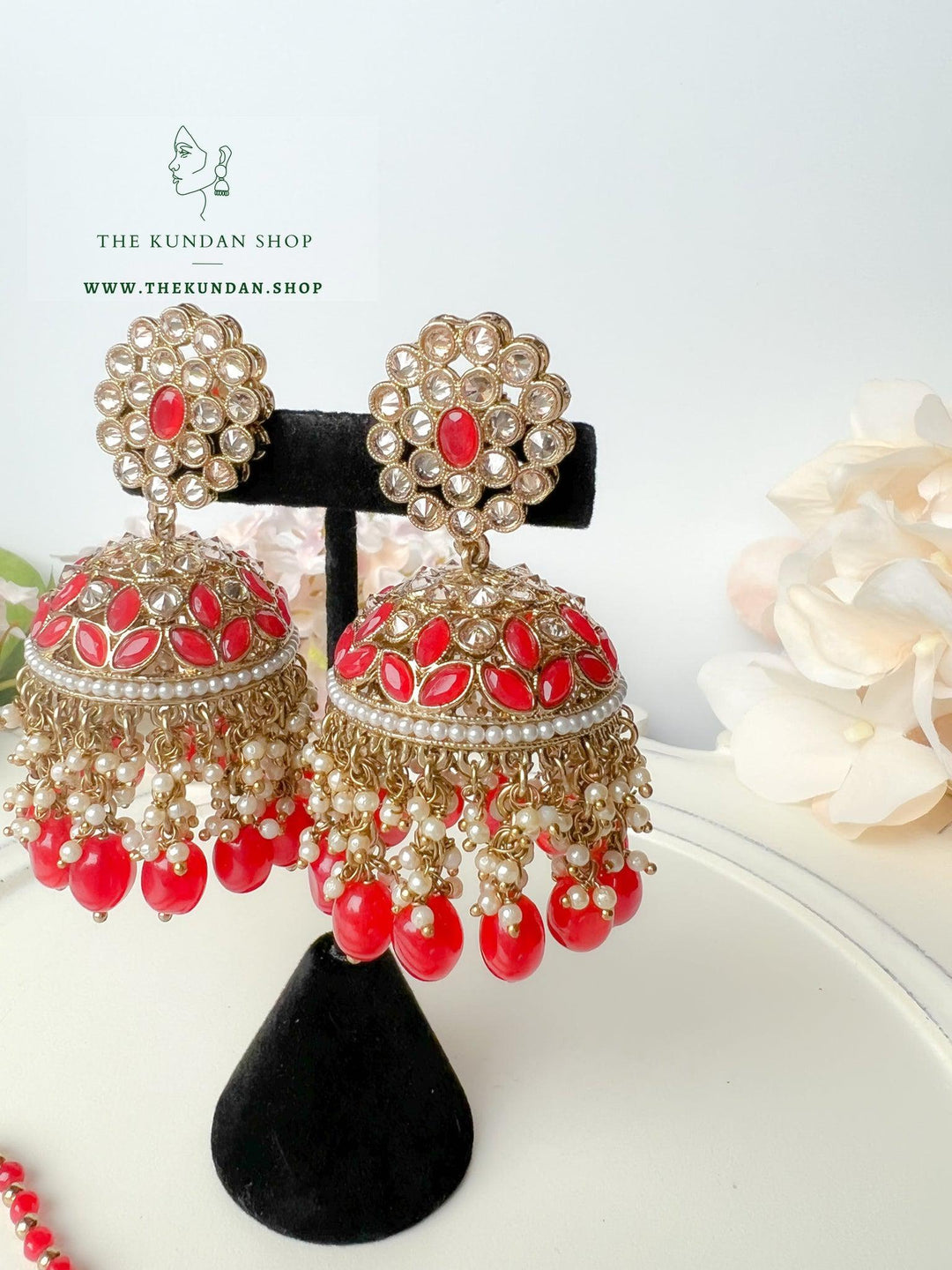 Jhumkis from Heaven in Red Earrings + Tikka THE KUNDAN SHOP 