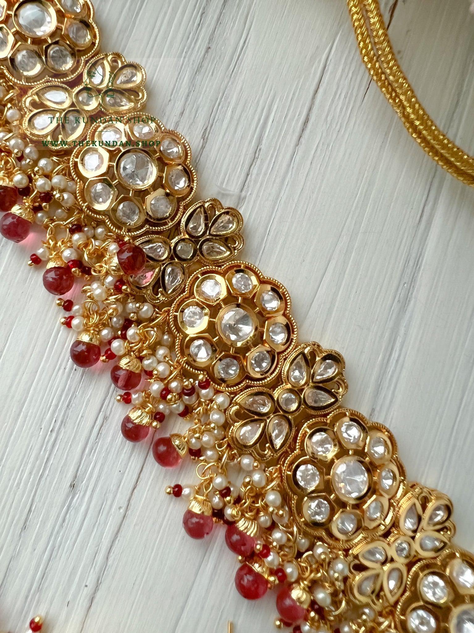 Idealized Kundan in Red Necklace Sets THE KUNDAN SHOP 