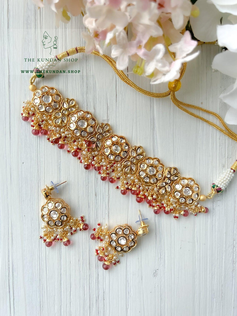 Idealized Kundan in Red Necklace Sets THE KUNDAN SHOP 