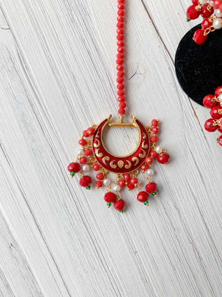 Persuasive in Red Earrings + Tikka THE KUNDAN SHOP 