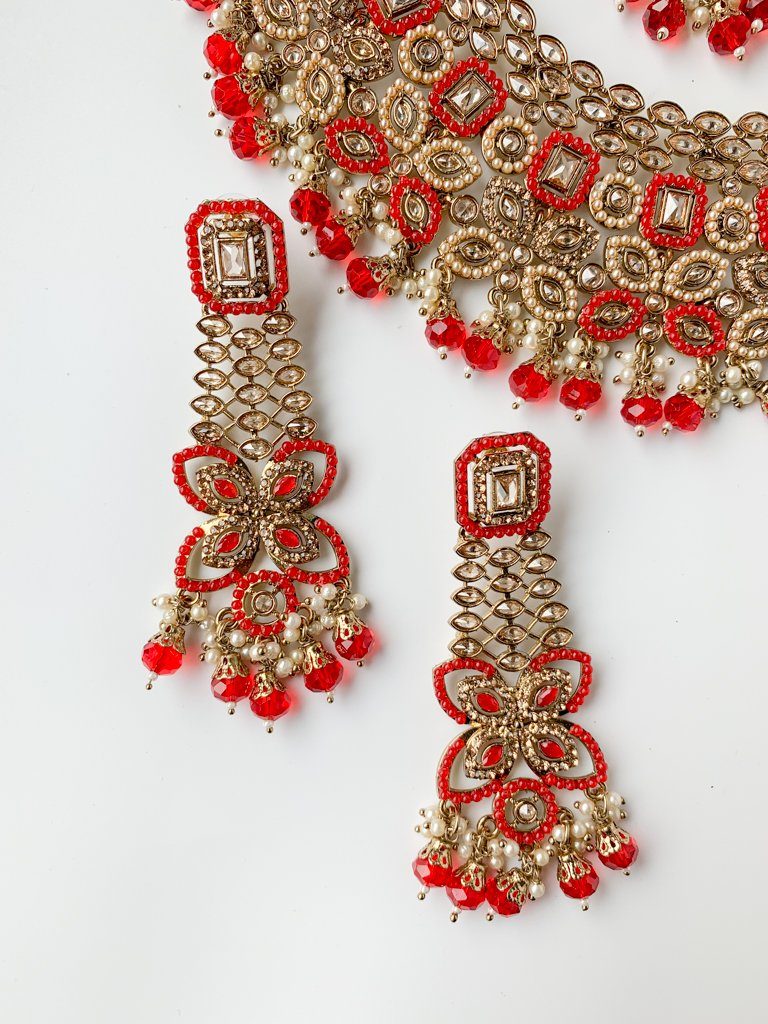 Monarch in Red Necklace Sets THE KUNDAN SHOP 
