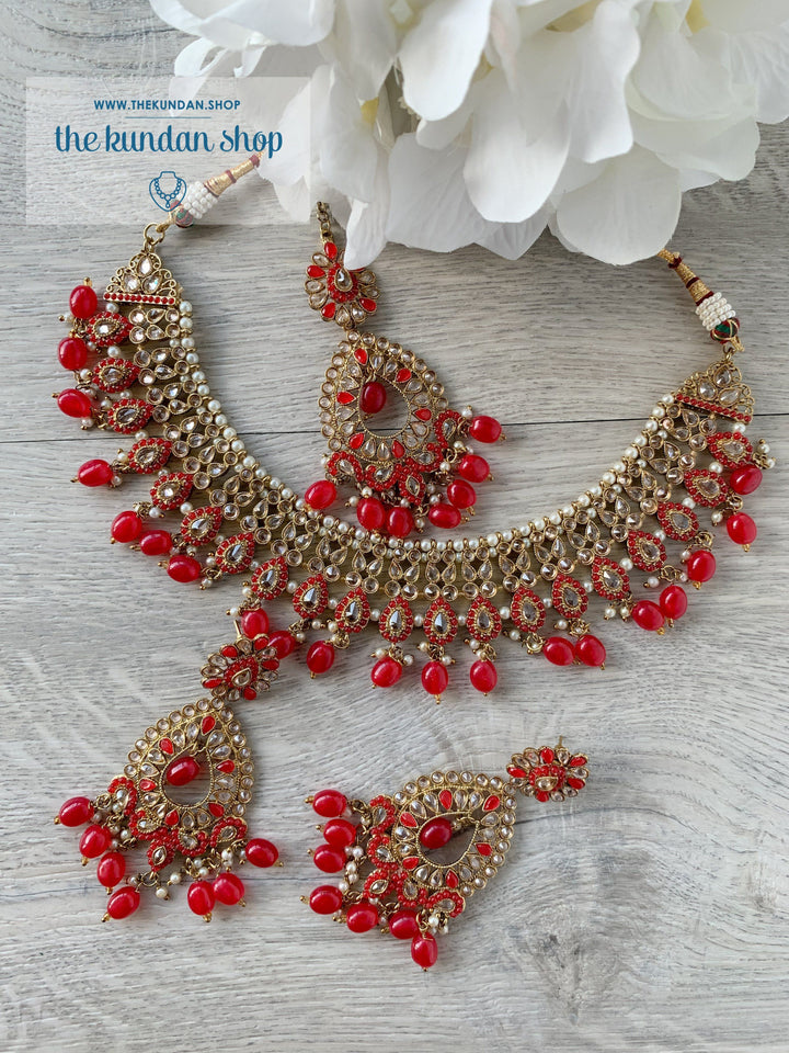 Compel in Polki, in Red Necklace Sets THE KUNDAN SHOP 