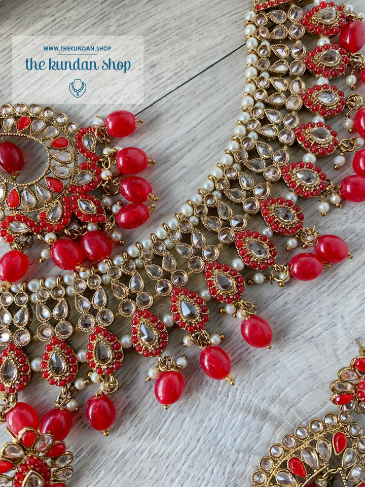 Compel in Polki, in Red Necklace Sets THE KUNDAN SHOP 