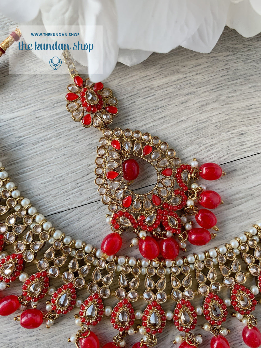 Compel in Polki, in Red Necklace Sets THE KUNDAN SHOP 