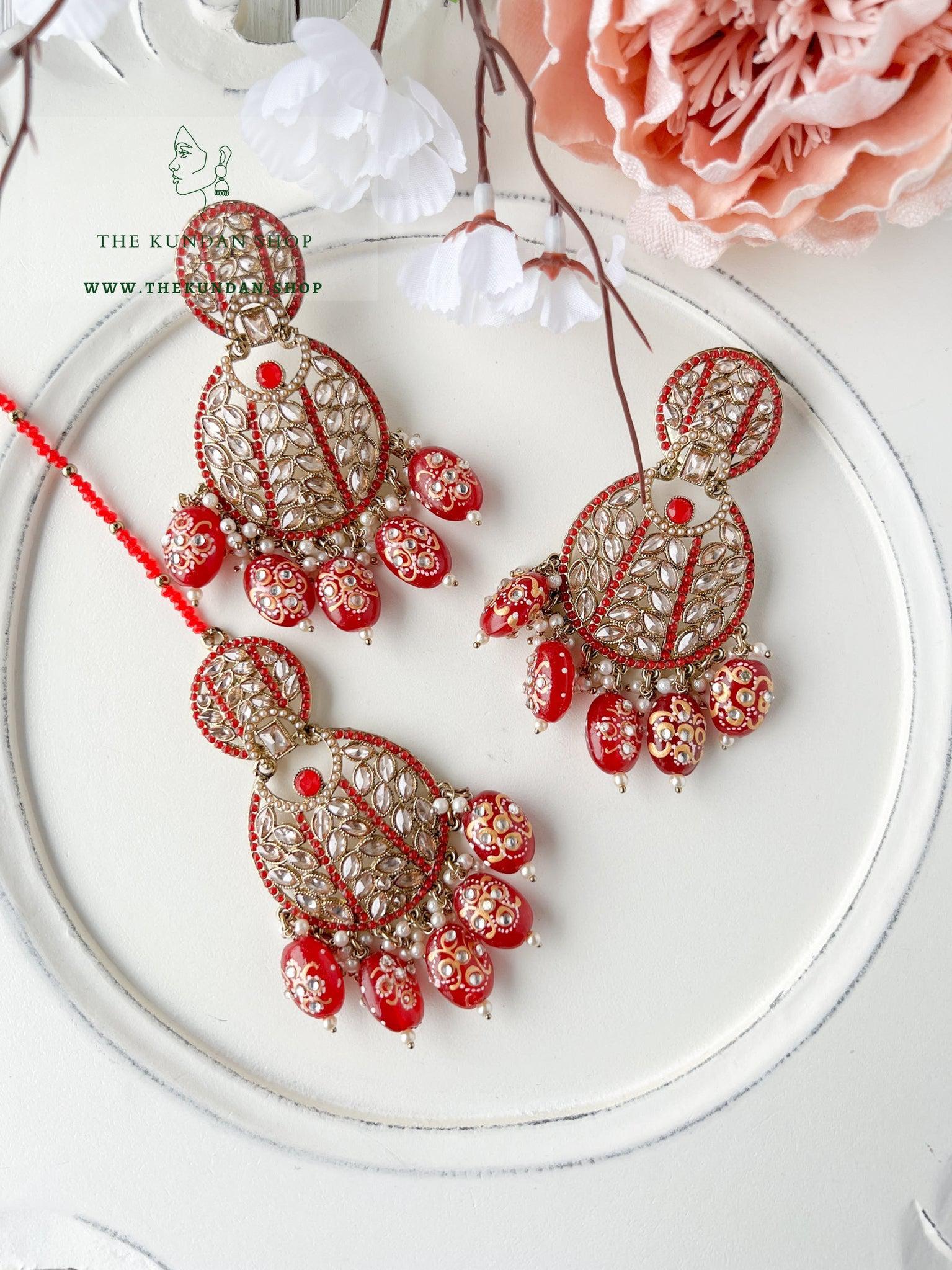 Whispers in Red Earrings + Tikka THE KUNDAN SHOP 