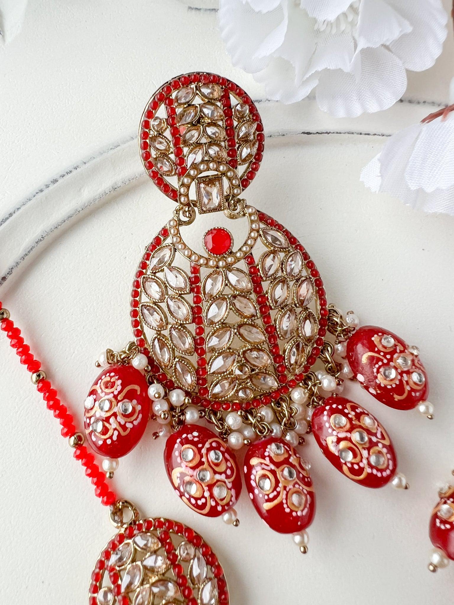 Whispers in Red Earrings + Tikka THE KUNDAN SHOP 