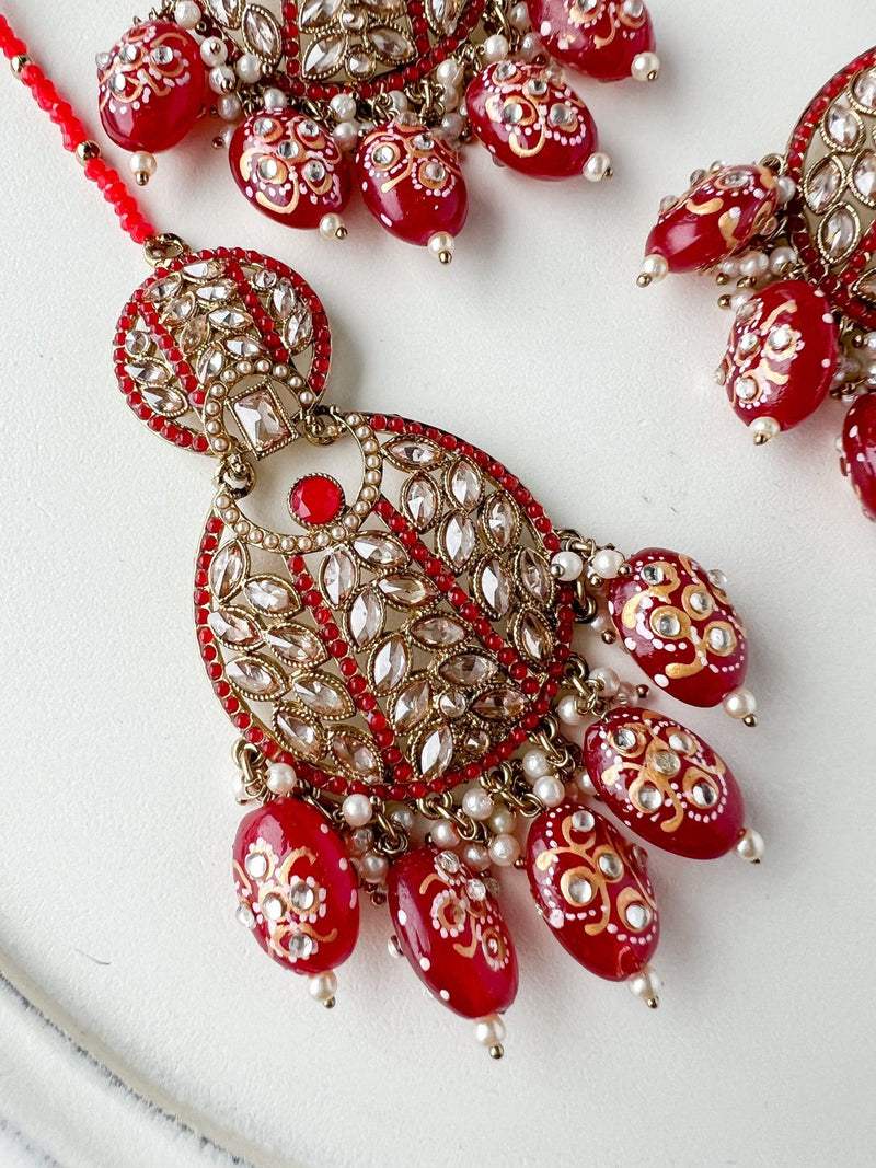 Whispers in Red Earrings + Tikka THE KUNDAN SHOP 