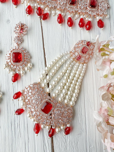 Exquisite in Rose Gold & Ruby Necklace Sets THE KUNDAN SHOP 