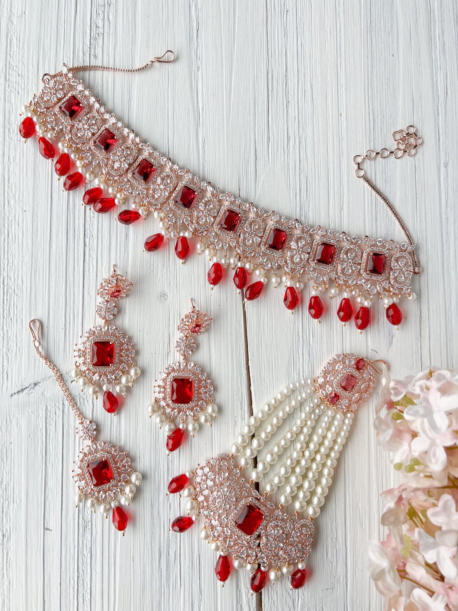 Exquisite in Rose Gold & Ruby Necklace Sets THE KUNDAN SHOP 