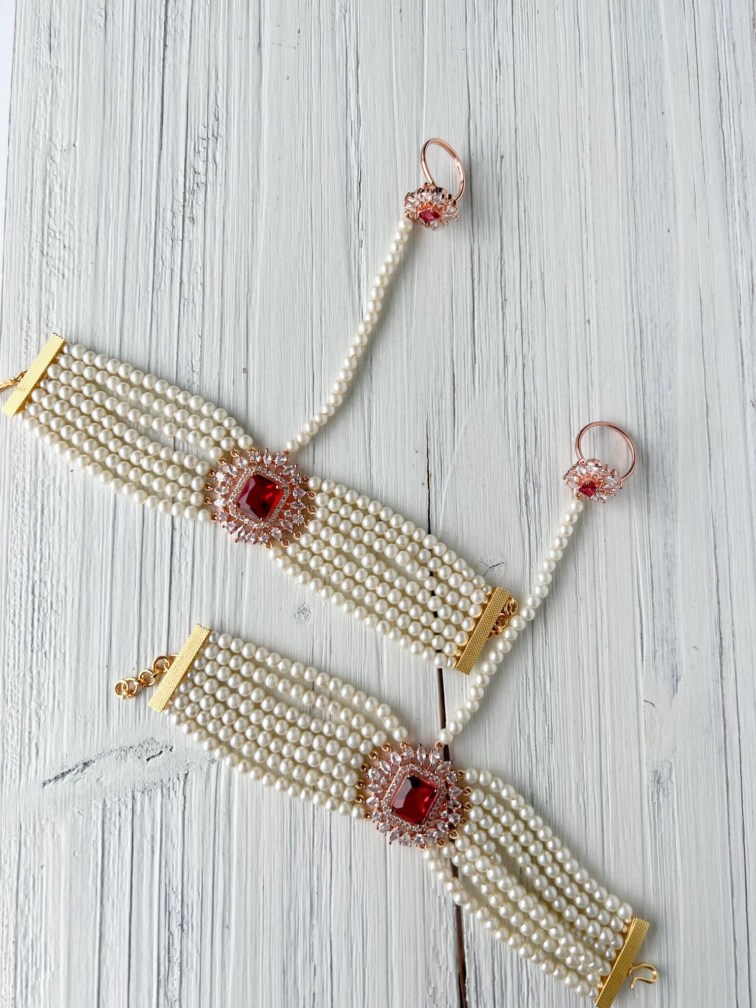 Exquisite Hand Piece Rose Gold & Ruby Ring THE KUNDAN SHOP 