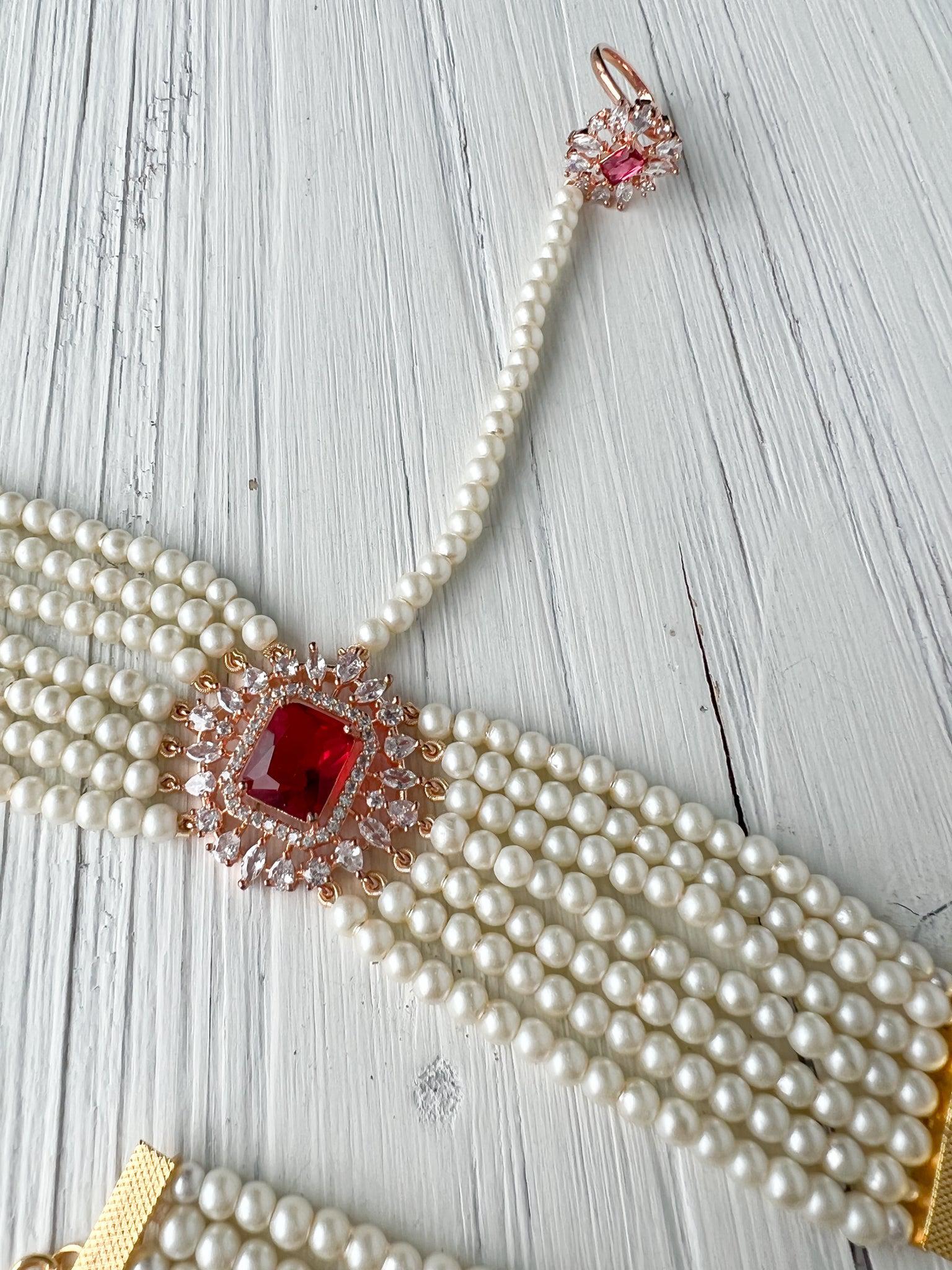 Exquisite Hand Piece Rose Gold & Ruby Ring THE KUNDAN SHOP 