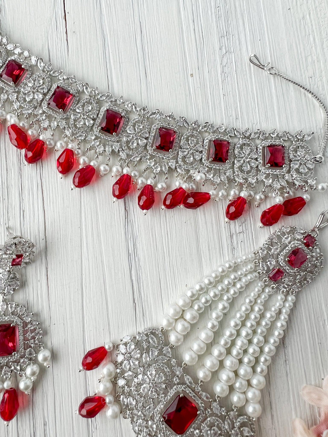 Exquisite in Silver & Red Necklace Sets THE KUNDAN SHOP 