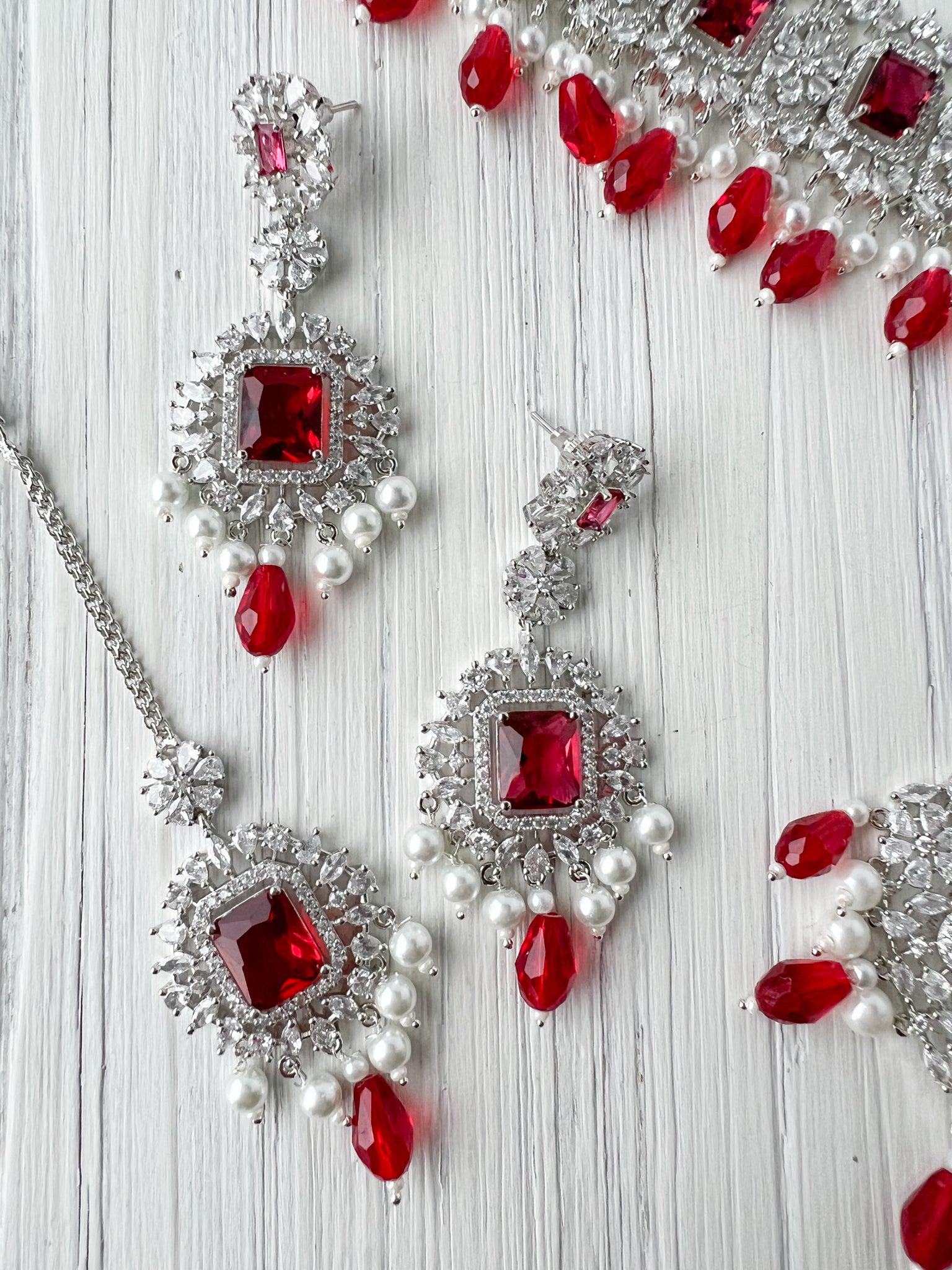Exquisite in Silver & Red Necklace Sets THE KUNDAN SHOP 
