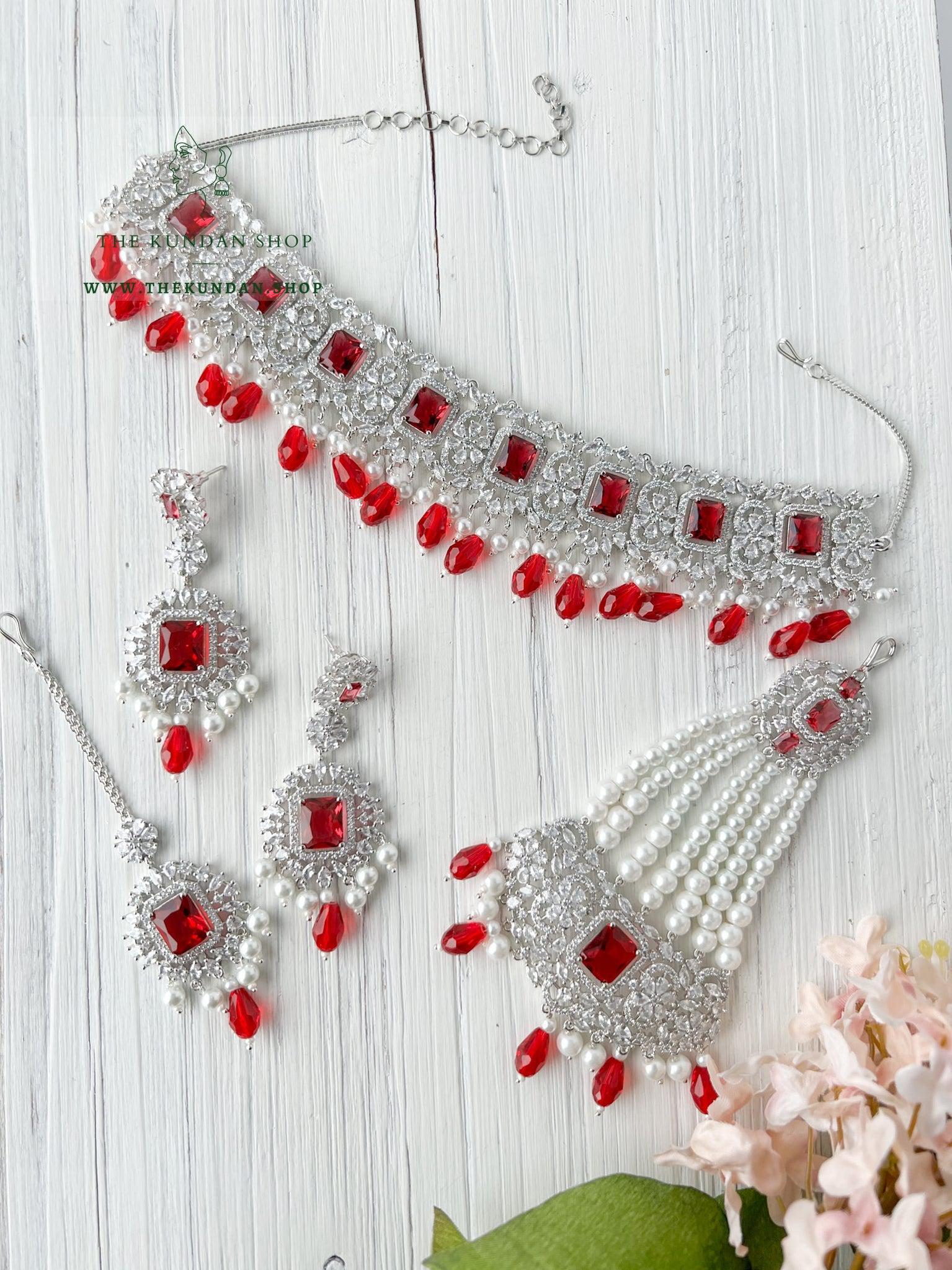 Exquisite in Silver & Red Necklace Sets THE KUNDAN SHOP 