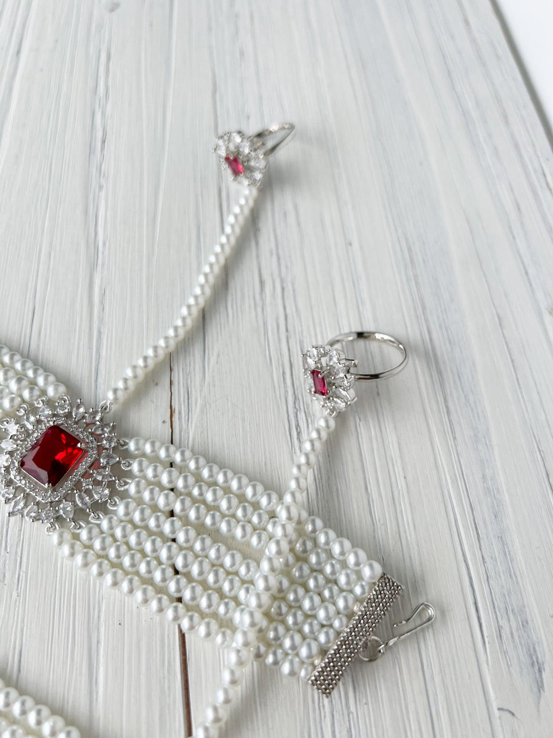 Exquisite Hand Piece in Silver & Red Ring THE KUNDAN SHOP 