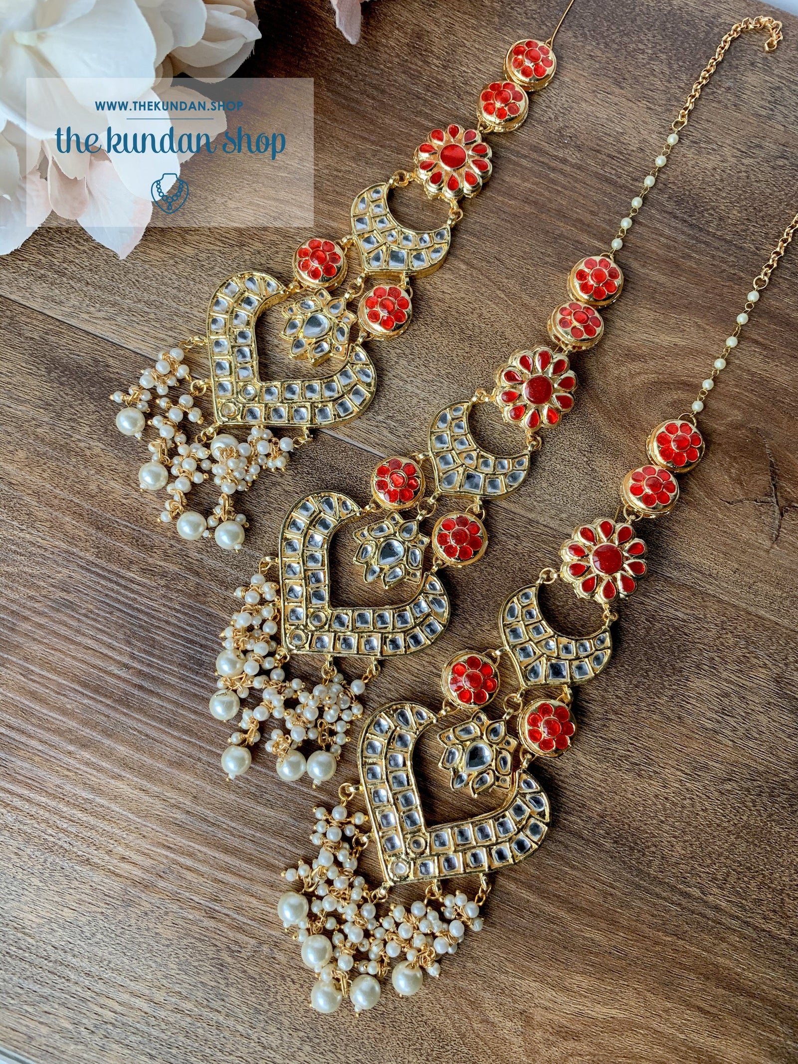 Queenly in Red Earrings + Tikka THE KUNDAN SHOP 