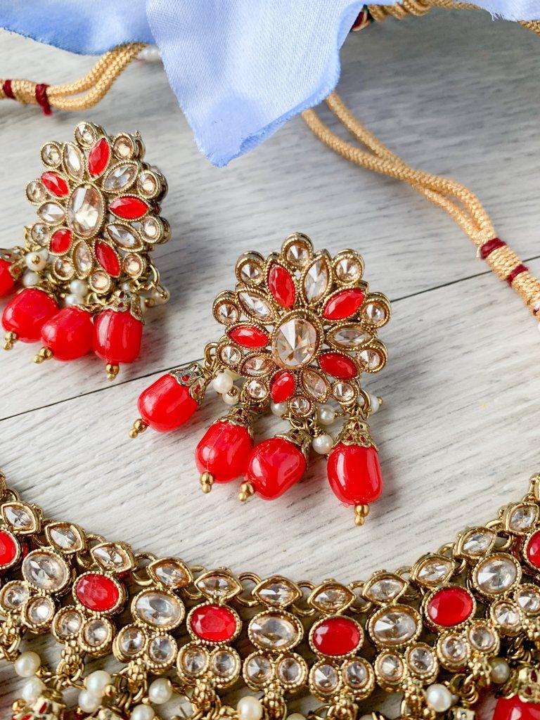 Bewilder in Red Necklace Sets THE KUNDAN SHOP 